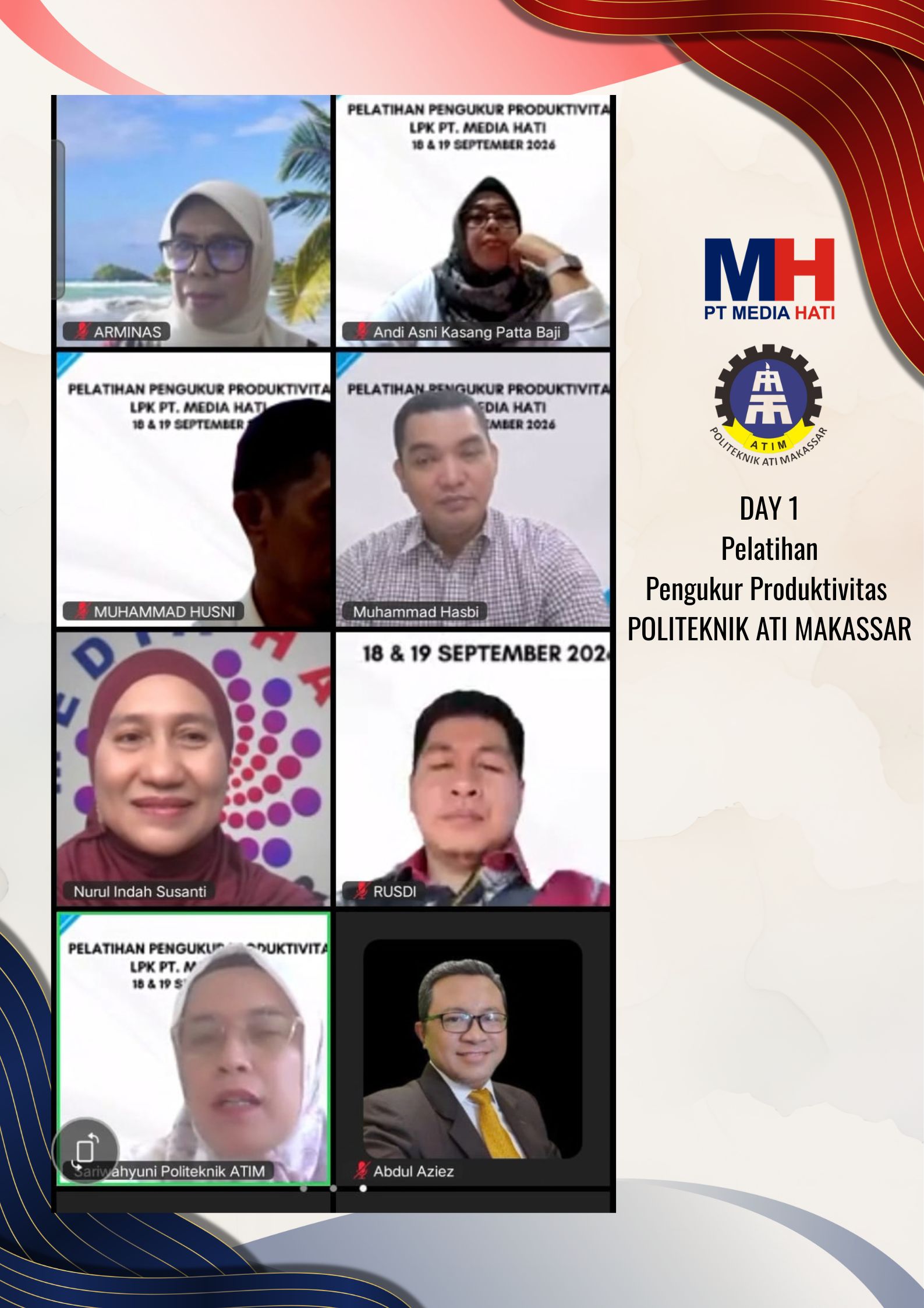 Hari Pertama Pelatihan Pengukur Produktivitas Politeknik ATI Makassar via Online ZOOM